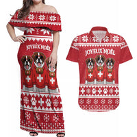 Saint Bernard Dog Switzerland Christmas Couples Matching Off Shoulder Maxi Dress and Hawaiian Shirt - Wonder Print Shop