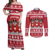 Saint Bernard Dog Switzerland Christmas Couples Matching Off Shoulder Maxi Dress and Long Sleeve Button Shirt - Wonder Print Shop