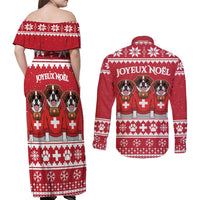 Saint Bernard Dog Switzerland Christmas Couples Matching Off Shoulder Maxi Dress and Long Sleeve Button Shirt - Wonder Print Shop