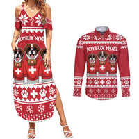Saint Bernard Dog Switzerland Christmas Couples Matching Summer Maxi Dress and Long Sleeve Button Shirt - Wonder Print Shop