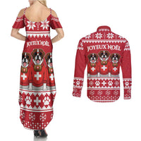 Saint Bernard Dog Switzerland Christmas Couples Matching Summer Maxi Dress and Long Sleeve Button Shirt - Wonder Print Shop