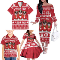Saint Bernard Dog Switzerland Christmas Family Matching Off The Shoulder Long Sleeve Dress and Hawaiian Shirt - Wonder Print Shop
