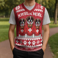 Saint Bernard Dog Switzerland Christmas Knitted V-Neck Vest - Wonder Print Shop