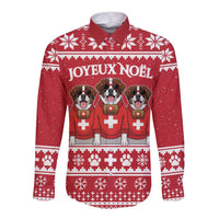 Saint Bernard Dog Switzerland Christmas Long Sleeve Button Shirt - Wonder Print Shop