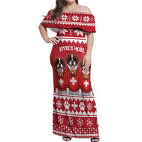 Saint Bernard Dog Switzerland Christmas Off Shoulder Maxi Dress - Wonder Print Shop