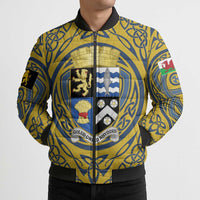 Personalized Cardiganshire Wales Bomber Puffer Jacket Ceredigion Coat of Arms Celtic Design - Wonder Print Shop