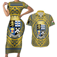 Personalized Cardiganshire Wales Couples Matching Short Sleeve Bodycon Dress and Hawaiian Shirt Ceredigion Coat of Arms Celtic Design - Wonder Print Shop