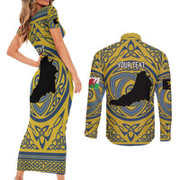 Personalized Cardiganshire Wales Couples Matching Short Sleeve Bodycon Dress and Long Sleeve Button Shirt Ceredigion Coat of Arms Celtic Design - Wonder Print Shop