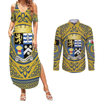 Personalized Cardiganshire Wales Couples Matching Summer Maxi Dress and Long Sleeve Button Shirt Ceredigion Coat of Arms Celtic Design - Wonder Print Shop