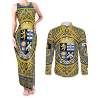 Personalized Cardiganshire Wales Couples Matching Tank Maxi Dress and Long Sleeve Button Shirt Ceredigion Coat of Arms Celtic Design - Wonder Print Shop