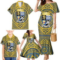 Personalized Cardiganshire Wales Family Matching Mermaid Dress and Hawaiian Shirt Ceredigion Coat of Arms Celtic Design - Wonder Print Shop