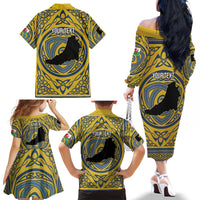 Personalized Cardiganshire Wales Family Matching Off The Shoulder Long Sleeve Dress and Hawaiian Shirt Ceredigion Coat of Arms Celtic Design - Wonder Print Shop