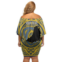 Personalized Cardiganshire Wales Family Matching Off Shoulder Short Dress and Hawaiian Shirt Ceredigion Coat of Arms Celtic Design - Wonder Print Shop