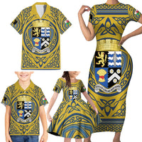 Personalized Cardiganshire Wales Family Matching Short Sleeve Bodycon Dress and Hawaiian Shirt Ceredigion Coat of Arms Celtic Design - Wonder Print Shop