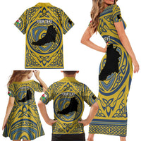 Personalized Cardiganshire Wales Family Matching Short Sleeve Bodycon Dress and Hawaiian Shirt Ceredigion Coat of Arms Celtic Design - Wonder Print Shop
