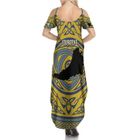 Personalized Cardiganshire Wales Family Matching Summer Maxi Dress and Hawaiian Shirt Ceredigion Coat of Arms Celtic Design - Wonder Print Shop