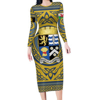 Personalized Cardiganshire Wales Long Sleeve Bodycon Dress Ceredigion Coat of Arms Celtic Design - Wonder Print Shop