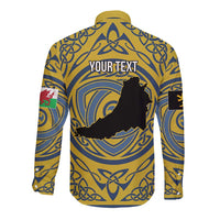 Personalized Cardiganshire Wales Long Sleeve Button Shirt Ceredigion Coat of Arms Celtic Design - Wonder Print Shop