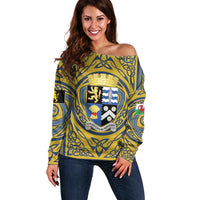 Personalized Cardiganshire Wales Off Shoulder Sweater Ceredigion Coat of Arms Celtic Design - Wonder Print Shop
