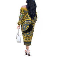 Personalized Cardiganshire Wales Off The Shoulder Long Sleeve Dress Ceredigion Coat of Arms Celtic Design - Wonder Print Shop