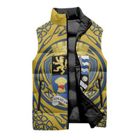 Personalized Cardiganshire Wales Sleeveless Puffer Jacket Ceredigion Coat of Arms Celtic Design - Wonder Print Shop