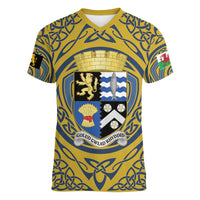 Personalized Cardiganshire Wales Women V-Neck T-Shirt Ceredigion Coat of Arms Celtic Design - Wonder Print Shop