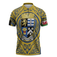 Personalized Cardiganshire Wales Zipper Polo Shirt Ceredigion Coat of Arms Celtic Design - Wonder Print Shop
