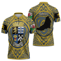Personalized Cardiganshire Wales Zipper Polo Shirt Ceredigion Coat of Arms Celtic Design - Wonder Print Shop