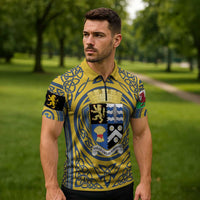 Personalized Cardiganshire Wales Zipper Polo Shirt Ceredigion Coat of Arms Celtic Design - Wonder Print Shop