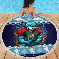 Cardiganshire Wales Christmas Beach Blanket Cardigan Bay Dolphin Rugby Design - Wonder Print Shop