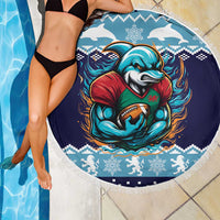 Cardiganshire Wales Christmas Beach Blanket Cardigan Bay Dolphin Rugby Design - Wonder Print Shop