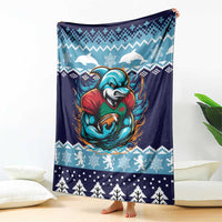 Cardiganshire Wales Christmas Blanket Cardigan Bay Dolphin Rugby Design - Wonder Print Shop