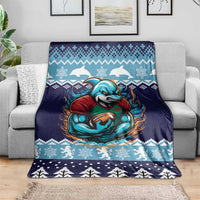 Cardiganshire Wales Christmas Blanket Cardigan Bay Dolphin Rugby Design - Wonder Print Shop