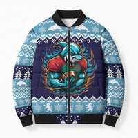 Cardiganshire Wales Christmas Bomber Puffer Jacket Cardigan Bay Dolphin Rugby Design - Wonder Print Shop