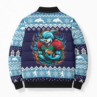 Cardiganshire Wales Christmas Bomber Puffer Jacket Cardigan Bay Dolphin Rugby Design - Wonder Print Shop