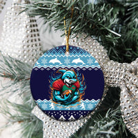Cardiganshire Wales Christmas Ceramic Ornament Cardigan Bay Dolphin Rugby Design - Wonder Print Shop