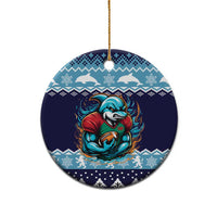 Cardiganshire Wales Christmas Ceramic Ornament Cardigan Bay Dolphin Rugby Design - Wonder Print Shop
