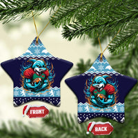 Cardiganshire Wales Christmas Ceramic Ornament Cardigan Bay Dolphin Rugby Design - Wonder Print Shop
