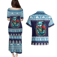 Cardiganshire Wales Christmas Couples Matching Puletasi and Hawaiian Shirt Cardigan Bay Dolphin Rugby Design - Wonder Print Shop