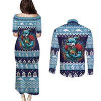 Cardiganshire Wales Christmas Couples Matching Puletasi and Long Sleeve Button Shirt Cardigan Bay Dolphin Rugby Design - Wonder Print Shop