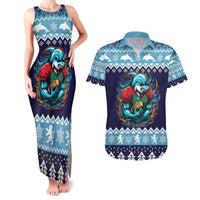 Cardiganshire Wales Christmas Couples Matching Tank Maxi Dress and Hawaiian Shirt Cardigan Bay Dolphin Rugby Design - Wonder Print Shop