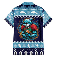 Cardiganshire Wales Christmas Family Matching Long Sleeve Bodycon Dress and Hawaiian Shirt Cardigan Bay Dolphin Rugby Design - Wonder Print Shop