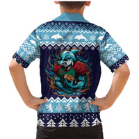 Cardiganshire Wales Christmas Family Matching Mermaid Dress and Hawaiian Shirt Cardigan Bay Dolphin Rugby Design - Wonder Print Shop