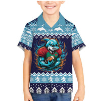 Cardiganshire Wales Christmas Family Matching Mermaid Dress and Hawaiian Shirt Cardigan Bay Dolphin Rugby Design - Wonder Print Shop