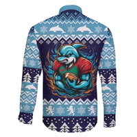 Cardiganshire Wales Christmas Family Matching Off The Shoulder Long Sleeve Dress and Hawaiian Shirt Cardigan Bay Dolphin Rugby Design - Wonder Print Shop