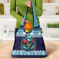 Cardiganshire Wales Christmas Grocery Bag Cardigan Bay Dolphin Rugby Design - Wonder Print Shop