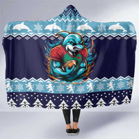 Cardiganshire Wales Christmas Hooded Blanket Cardigan Bay Dolphin Rugby Design - Wonder Print Shop
