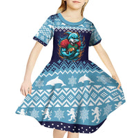 Cardiganshire Wales Christmas Kid Short Sleeve Dress Cardigan Bay Dolphin Rugby Design - Wonder Print Shop
