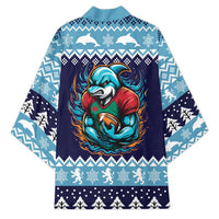 Cardiganshire Wales Christmas Kimono Cardigan Bay Dolphin Rugby Design - Wonder Print Shop