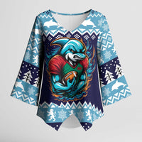 Cardiganshire Wales Christmas Kimono Sleeve Blouse Cardigan Bay Dolphin Rugby Design - Wonder Print Shop